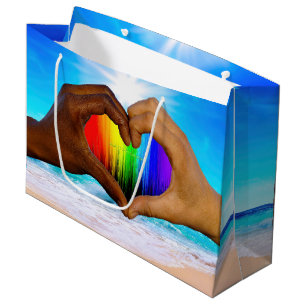 Grand Sac Cadeau SlipperyJoe dégradé de cœur arc-en-ciel vibrant in
