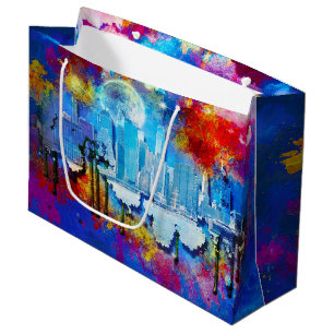 Grand Sac Cadeau SlipperyJoe NYC graffiti lune entourée tourbillonn