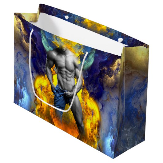 Grand Sac Cadeau SlipperyJoe's Man steamy shirt abs six pack (Devant Angle)