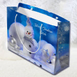Grand Sac Cadeau Smiling Snowman Ajouter un nom Christmas Snow<br><div class="desc">Snowman souriant Ajouter un nom Noël neige gros sac cadeau</div>