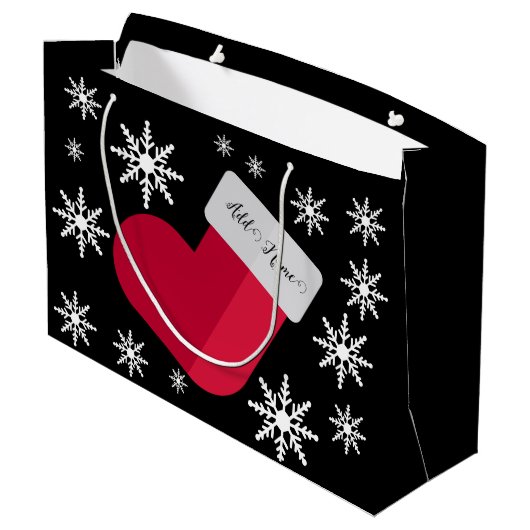 Grand Sac Cadeau Snowflakes et Christmas Stocker Ajouter Nom Grand (Dos Angle)