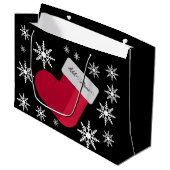 Grand Sac Cadeau Snowflakes et Christmas Stocker Ajouter Nom Grand (Devant Angle)