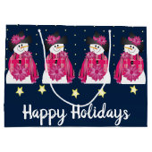 Grand Sac Cadeau Snowman Bleu Foncé Et Rose (Dos)