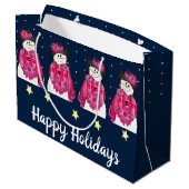 Grand Sac Cadeau Snowman Bleu Foncé Et Rose (Dos Angle)