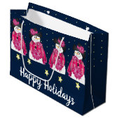 Grand Sac Cadeau Snowman Bleu Foncé Et Rose (Devant Angle)