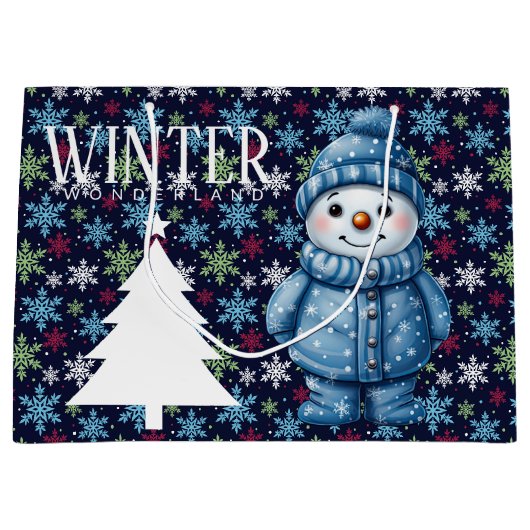 Grand Sac Cadeau Snowman d'hiver (Devant)
