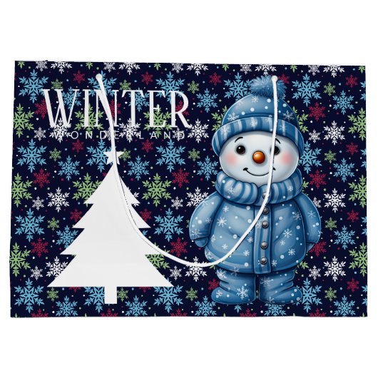 Grand Sac Cadeau Snowman d'hiver (Dos)