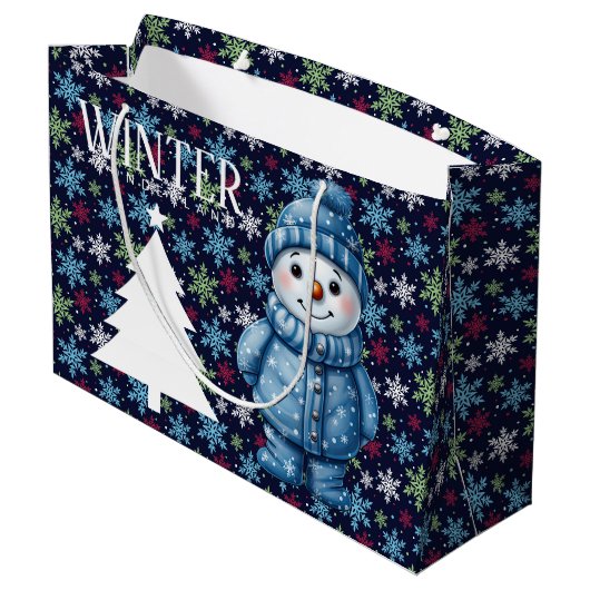 Grand Sac Cadeau Snowman d'hiver (Dos Angle)