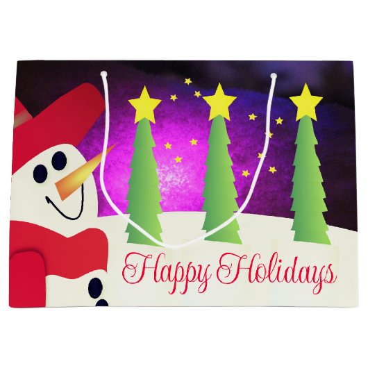 Grand Sac Cadeau Snowman Festif Avec Rouge (Devant)