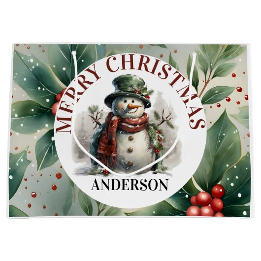 Grand Sac Cadeau Snowman mignon Noël souhaits Plaque en papier (Devant)