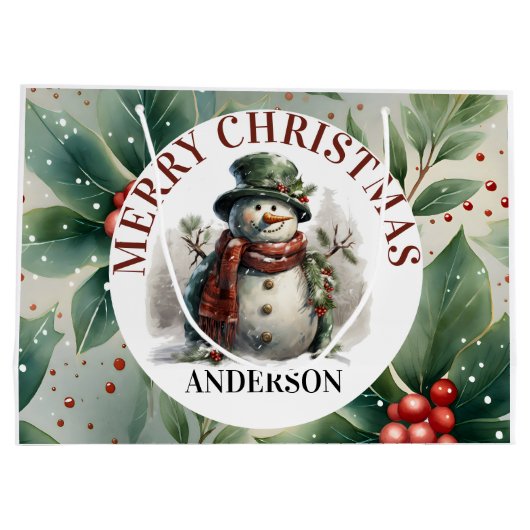 Grand Sac Cadeau Snowman mignon Noël souhaits Plaque en papier (Dos)