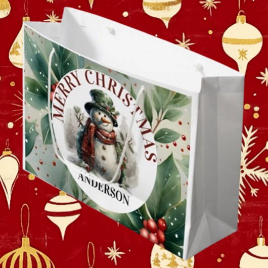 Grand Sac Cadeau Snowman mignon Noël souhaits Plaque en papier