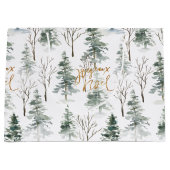 Grand Sac Cadeau Snowy Winter Trees Motif Typographie de l'or (Devant)