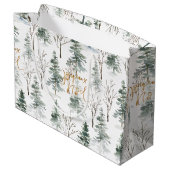 Grand Sac Cadeau Snowy Winter Trees Motif Typographie de l'or (Dos Angle)