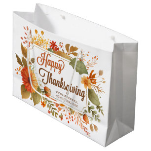 Grand Sac Cadeau Société de fleurs personnalisées de Thanksgiving d