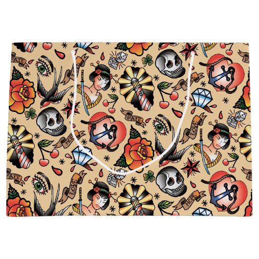 Grand Sac Cadeau Soirée carrelée pour les amateurs de tatouage (Devant)