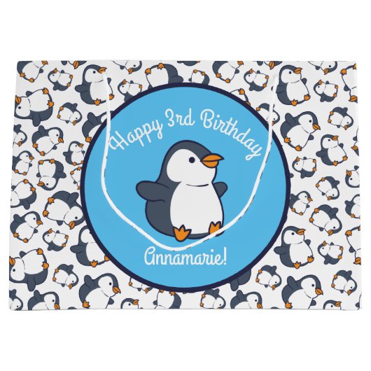 Grand Sac Cadeau Soirée d'anniversaire de Penguin (Devant)