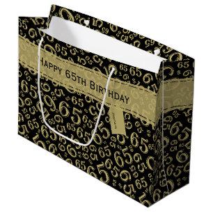 Grand Sac Cadeau Soixante-cinquième noir heureux et or de thème de