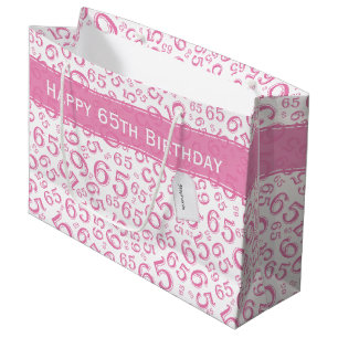 Grand Sac Cadeau Soixante-cinquième rose et blanc heureux de motif