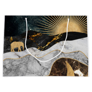 Grand Sac Cadeau Soleil et Lune dorés avec Eléphant en Marbre Cosmi