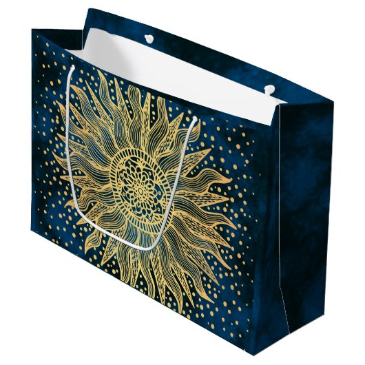 Grand Sac Cadeau Soleil or céleste Mandala Boho (Devant Angle)