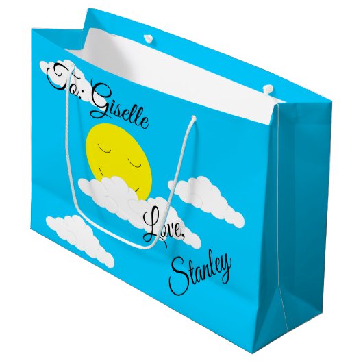 Grand Sac Cadeau Soleil souriant avec nuages de Puffy : (Devant Angle)