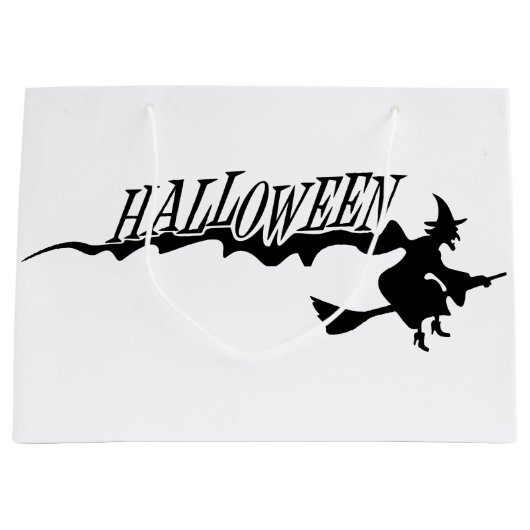 Grand Sac Cadeau Sorcière d'Halloween volant sur un balai (Devant)