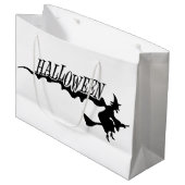 Grand Sac Cadeau Sorcière d'Halloween volant sur un balai (Devant Angle)