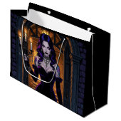 Grand Sac Cadeau Sorcière noire et violette avec Halloween Candelab (Devant Angle)