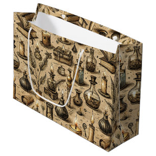 Grand Sac Cadeau Sorcière Sépia Alchimie Livres Potion Vintage
