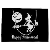 Grand Sac Cadeau Sorcière Sur Un Broom Noir Et Blanc Joyeux Hallowe (Dos)