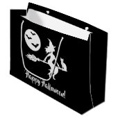 Grand Sac Cadeau Sorcière Sur Un Broom Noir Et Blanc Joyeux Hallowe (Devant Angle)