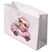 Grand Sac Cadeau Sourire rose Sloth dans une convertible (Dos Angle)
