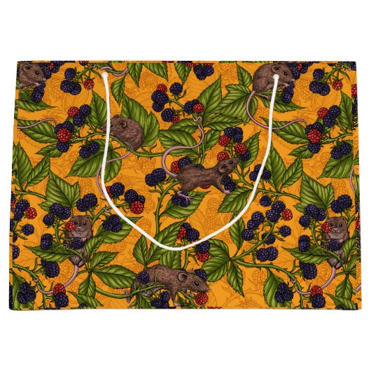 Grand Sac Cadeau Souris et mûres sur jaune (Devant)