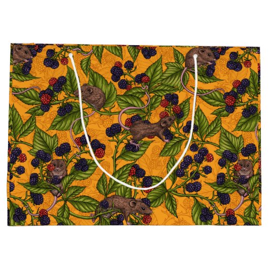 Grand Sac Cadeau Souris et mûres sur jaune (Dos)