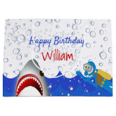 Grand Sac Cadeau Sous la mer requin anniversaire garçons (Devant)