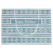 Grand Sac Cadeau Southwest Winter Snowflakes & Pine Trees Bleu (Devant)