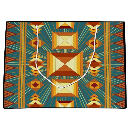 Grand Sac Cadeau Southwestern Golden Sun Rays Design indien (Devant)