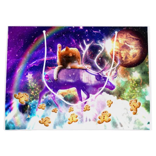 Grand Sac Cadeau Space cat licking itself (Devant)