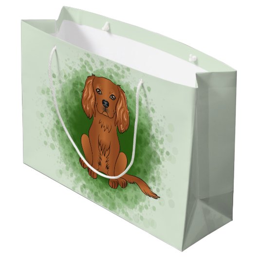 Grand Sac Cadeau Spaniel Cavalier King Charles Ruby sur fond vert (Dos Angle)