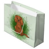 Grand Sac Cadeau Spaniel Cavalier King Charles Ruby sur fond vert (Devant Angle)