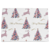 Grand Sac Cadeau Sparkling Reindeer and Pastel Christmas Trees Pink (Devant)