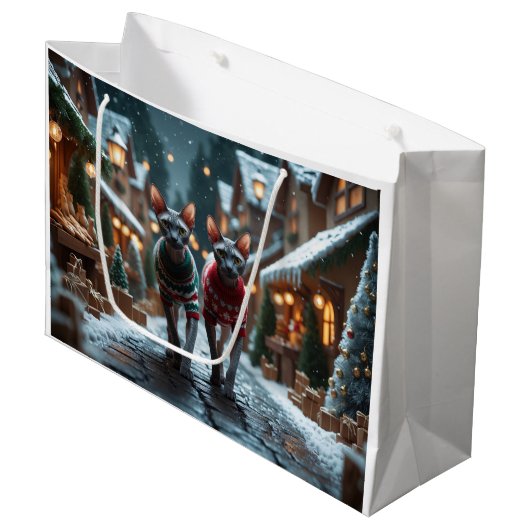 Grand Sac Cadeau Sphynx Cats Christmas Snow Holiday (Devant Angle)