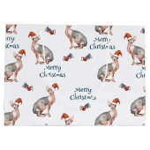 Grand Sac Cadeau Sphynx Chat sans cheveux Père Noël Casquette (Dos)