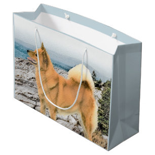 Grand Sac Cadeau Spitz finlandais à Seashore Peinture - Chien Art