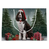 Grand Sac Cadeau Springer Spaniel Chien dans la neige Noël (Devant)