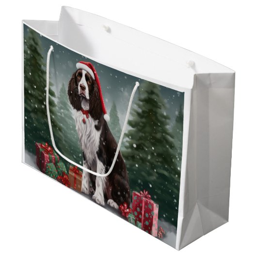 Grand Sac Cadeau Springer Spaniel Chien dans la neige Noël (Devant Angle)