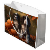 Grand Sac Cadeau Springer Spaniel Chiot Automne Citrouille de plais (Dos Angle)