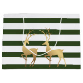 Grand Sac Cadeau Spruce moderne Green Stripes Gold Deer (Devant)