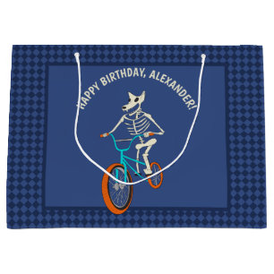 Grand Sac Cadeau Squelette de loup-garou sur un vélo BMX pour l'ann
